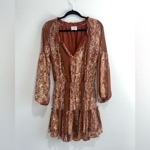 Buddy Love Zozo Elastic Waist Mini Dress Frappe Brown Snake Print Size Small